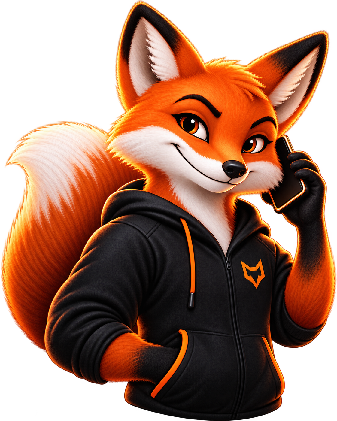 ChimeFox fox mascot holding a phone